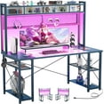 thumbnail image 4 of iSunirm Gaming Desk with Hutch, 55.2'' Computer Desk with LED Lights and Outlets, Reversible Gaming Desk with Shelves & Pegboard, for Home, Office, Navy Blue & White, 4 of 6
