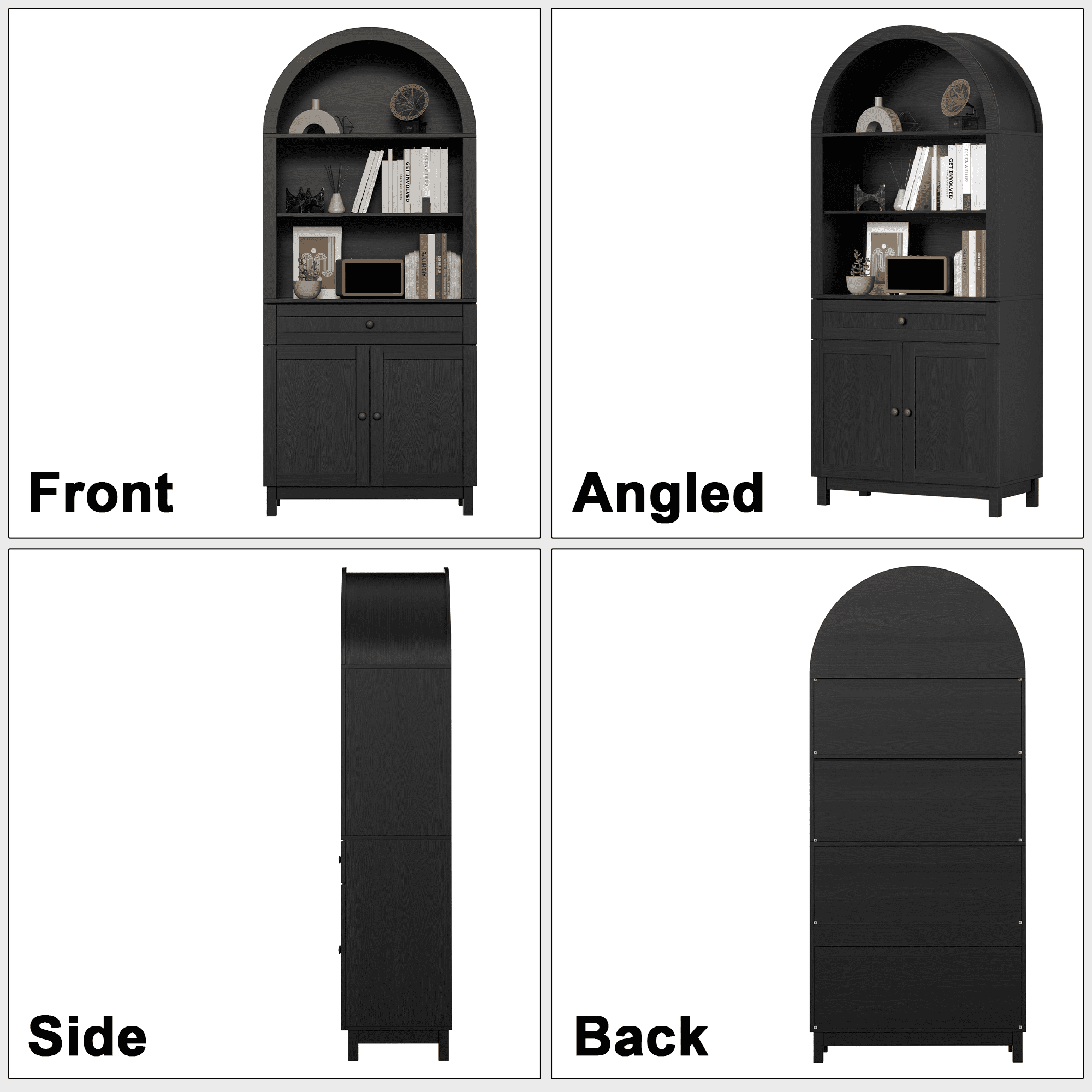 HARIPUL Arched Pantry Cabinet, 71" Kitchen Pantry Cabinet with Smooth Gliding Drawers and Adjustable Shelf, Wood Storage Cabinets Anti-Tipping, Modern Farmhouse for Living Room, Dining Room
