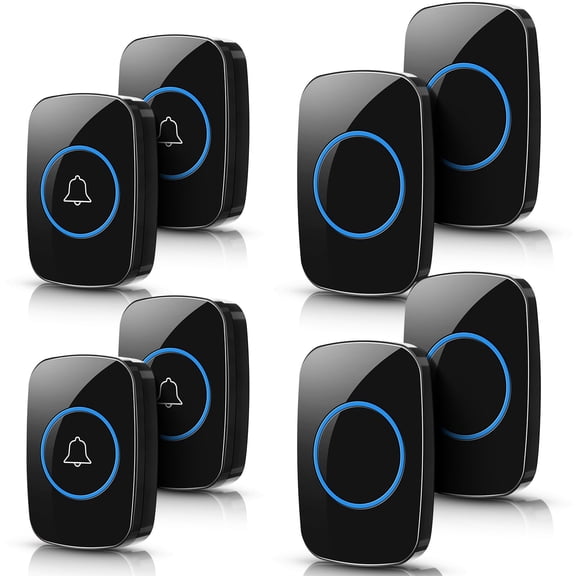 8 Wireless Doorbell, Waterproof Door Bell Button Kit 4 Pcs Home Doorbell with 4 Receivers 1000 ft Range 5 Volume Levels with 60 Door Bell Chimes and LED Flash for Home Office Classroom