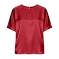 thumbnail image 4 of XUNKUSGA Tops for Women Classic Satin Silk Ladies Tops and Blouses Casual Crew Neck Short Sleeve Womens Blouses Comfortable Loose Soild Color Work Tunic Tops S-2XL Red, 4 of 9