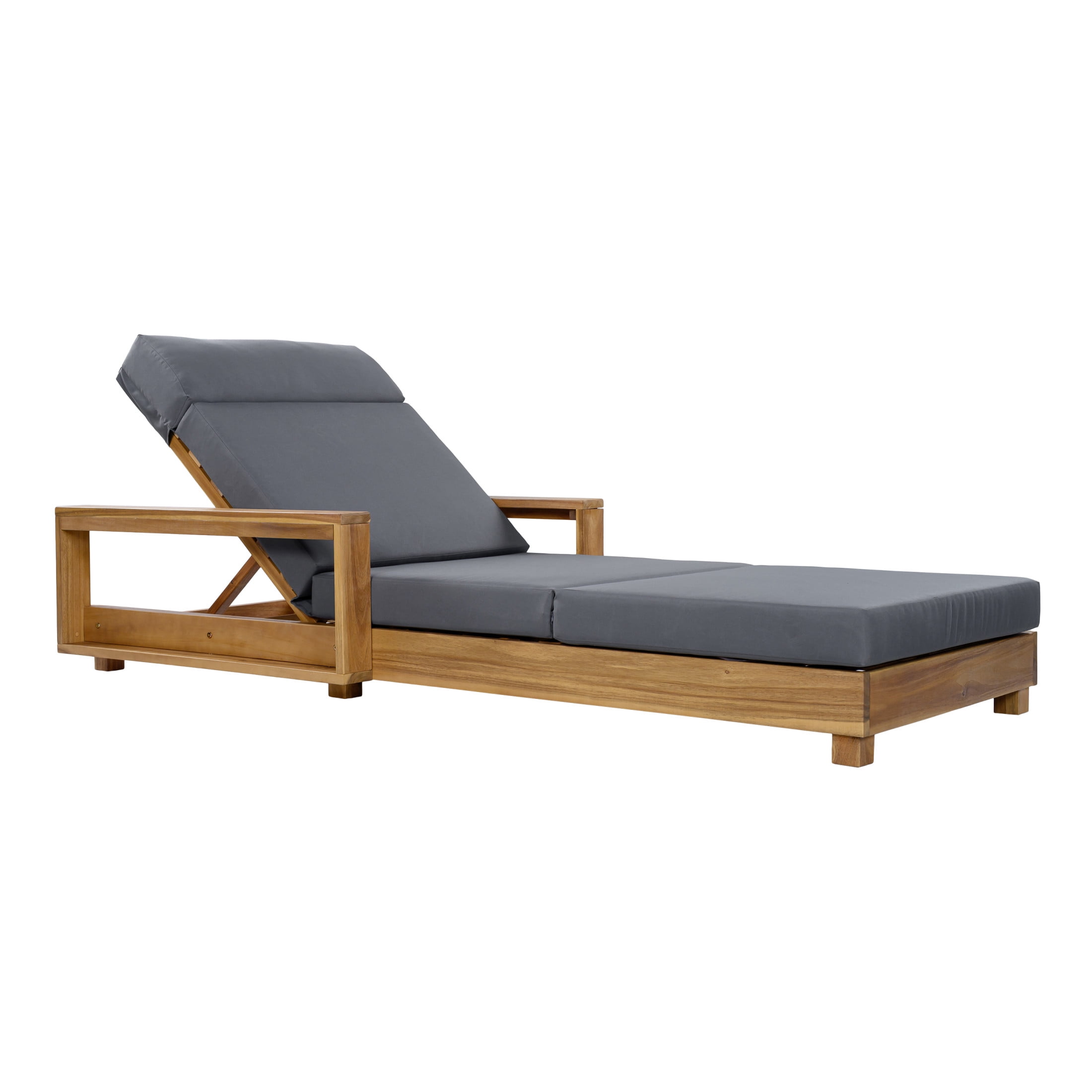 Christopher Knight Home Outdoor Chaise Lounge with 4-Fold Headrest Cushion, Light Natural + Dark Gray