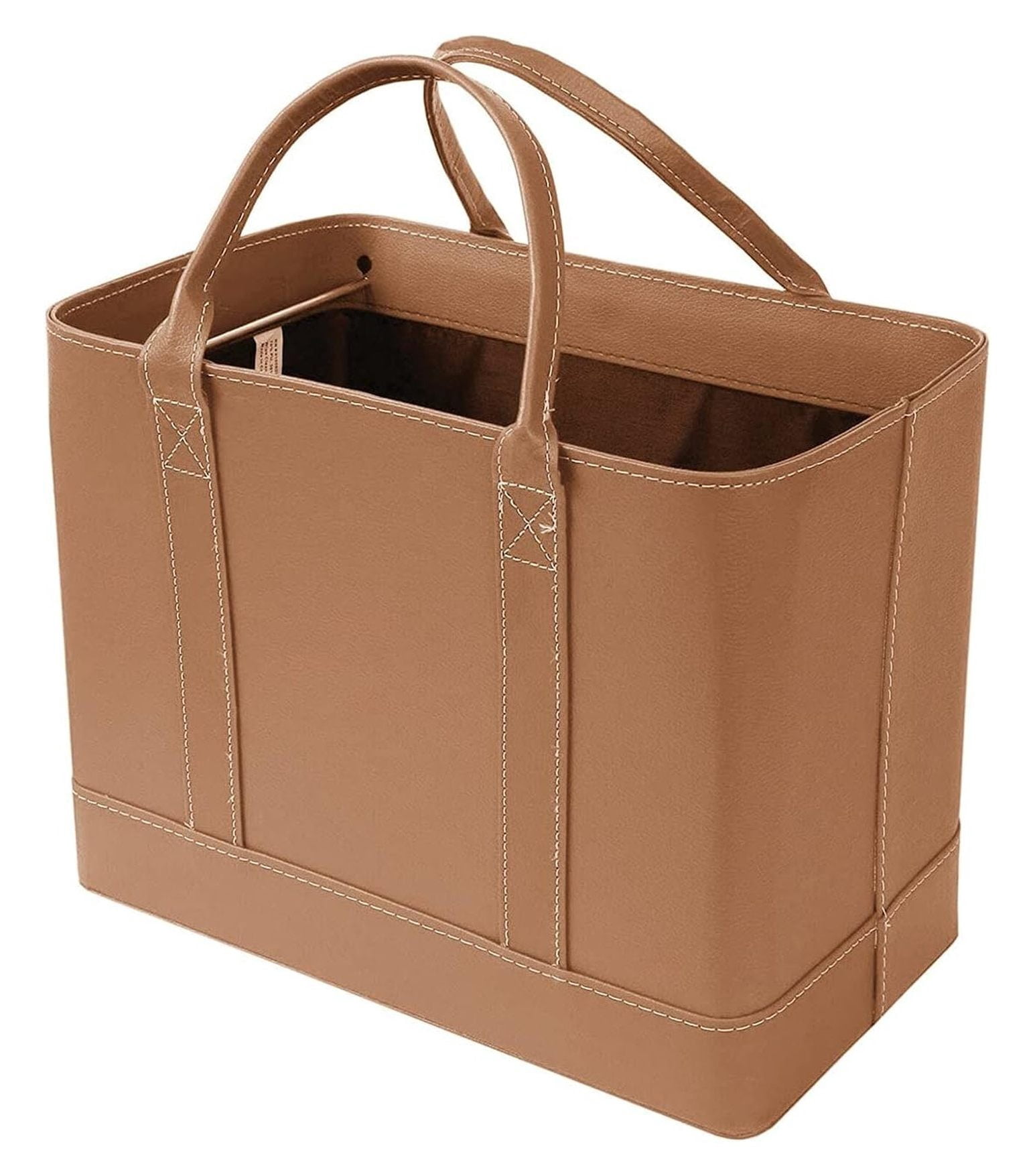 File Organizer Tote Bag - Portable Document Holder for Work, School, Home - Letter Size File Box with Handle - Brown Vegan Leather
