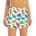 thumbnail image 3 of Uemuo Colorful Dinosaur Pattern Women's Athletic Shorts High Waisted Running Shorts with Liner Pockets Gym Elastic Workout Shorts-Small, 3 of 9