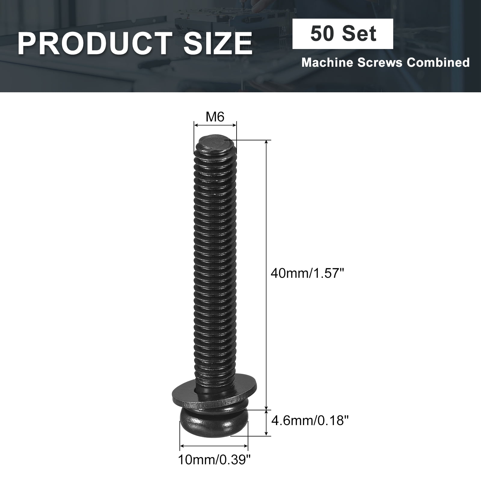 Uxcell M6 x 40mm Carbon Steel Phillips Pan Head Machine Screws Bolts Combine with Spring Washer and Plain Washers 50pack