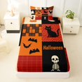thumbnail image 4 of Manfei Retro Patchwork Halloween Print Twin Sheets for All, Black Orange Ghost Cat Bat Bedding, 3 Pieces, 1 Flat Sheet, 1 Fitted Sheet and 1 Pillowcase, 4 of 6