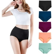 Women's High Waisted Cotton Briefs Underwear Ladies Comfortable Panties 5 Pack (Regular & Plus Size)
