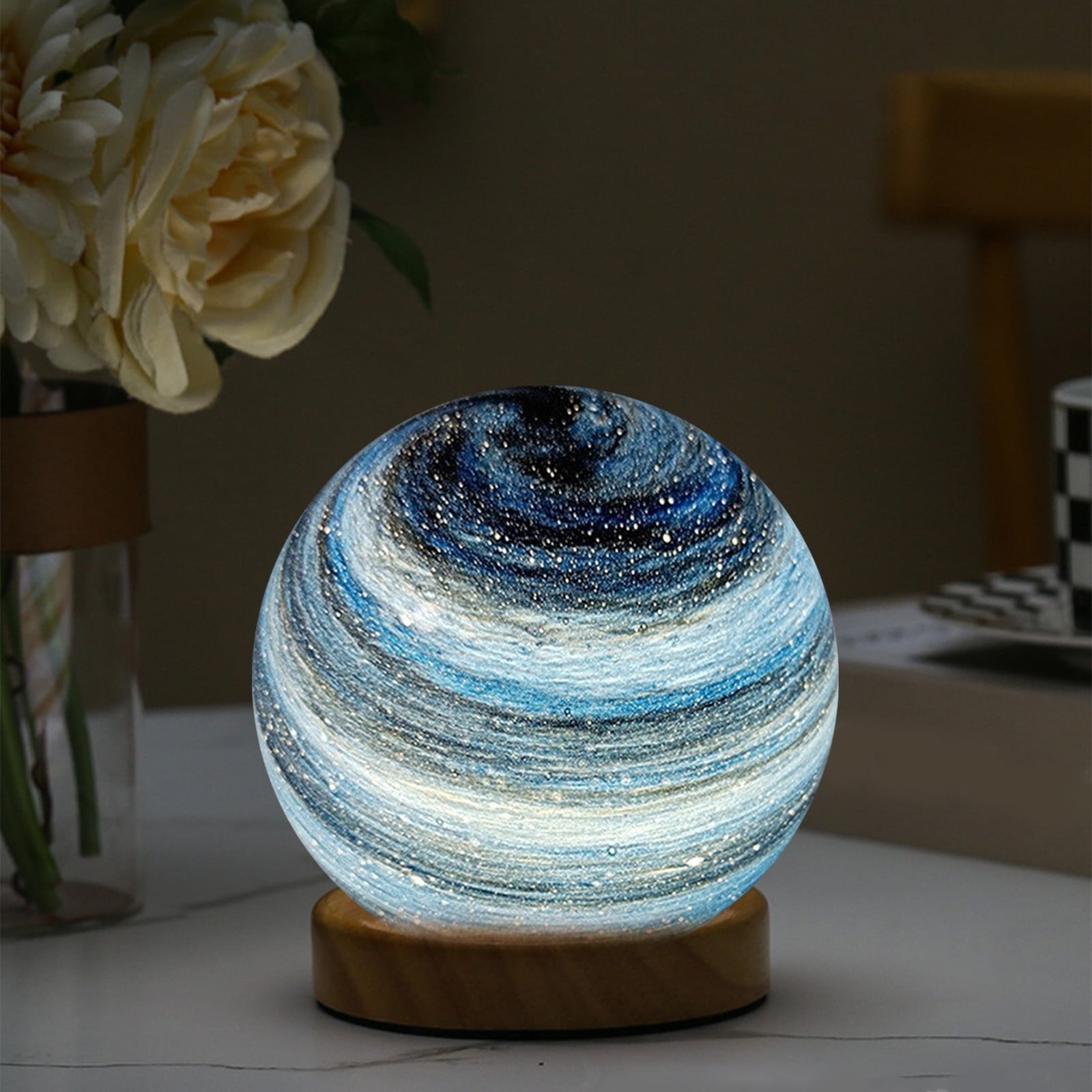 Gnmfd LED 3D Dimmable Planet Glass Ball Night Light USB Powered Mood Lamp for Bedroom, Bedside Table, Home Decoration, Romantic Night Light Gift, Lights for Room, Night Lights Plug Into Wall