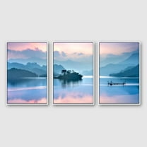 IDEA4WALL Framed Wall Art Print Set Pastel Blue & Pink Sky and Lake Reflection Nature Wilderness Photography Realism Rustic Scenic Colorful Ultra for Living Room, Bedroom, Office - 16"x24"x3 White