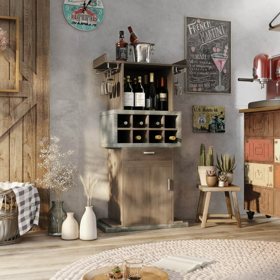 Fula Multi-Storage Wood Buffet, Chestnut Brown and Cement