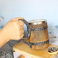 thumbnail image 4 of Jarra de cerveza de barril de madera hecha a mano, vajilla con forma de cubo con asa, taza de cóctel de doble pared de acero inoxidable, 4 of 6