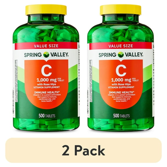 (2 pack) Spring Valley Vitamin C with Rose Hips, 1000 mg, 500 Count, Dietary Supplement Tablets
