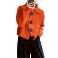 thumbnail image 3 of Women Open Front Knit Sweater Long Sleeve Cardigan Sweater Casual Loose Button Lapel Cardigan Coat Orange-Red XXL, 3 of 8