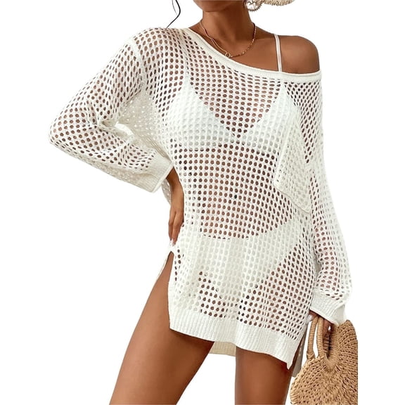 Bsubseach Crochet Swimsuit Cover Ups for Women Sheer Knitted Beach Tops Sexy Summer Outfits White