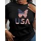 thumbnail image 1 of Camiseta para mujer con estampado patriótico de mariposa y bandera estadounidense. Cuello redondo informal, manga corta, algodón elástico, lavable a máquina. Ideal para verano y tiempo libre., 1 of 6