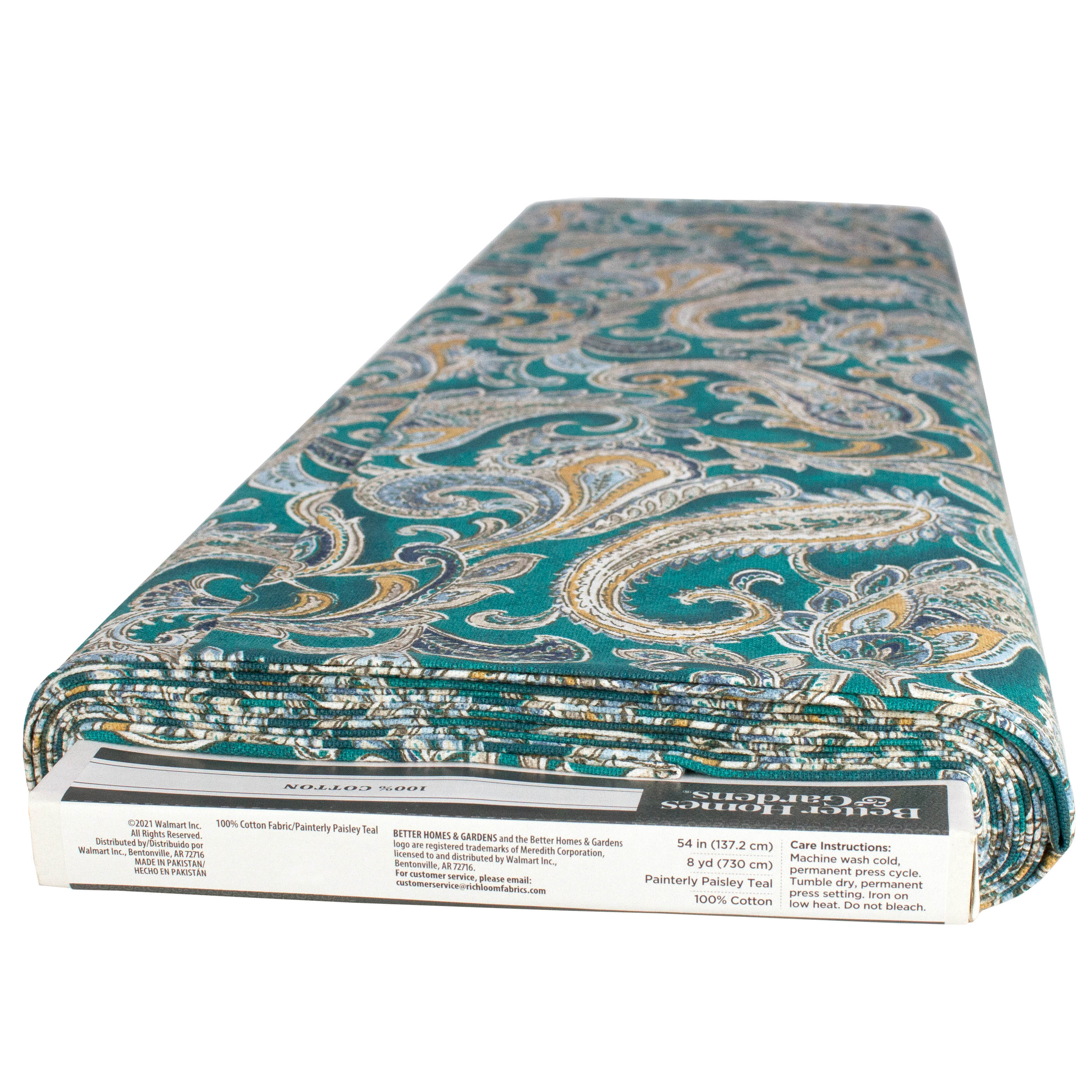 Better Homes & Gardens 54” Width100% Cotton Fabric, 8 Yard by the Bolt, Painterly Paisley Teal