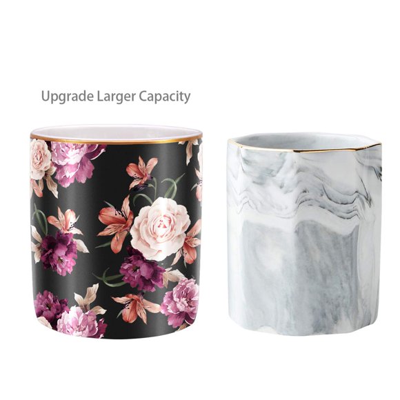 WAVEYU Porte-Stylo pour Bureau, Porte-Crayon pour Bureau, Porte-Pinceau de Maquillage Floral Mignon Design Floral en Céramique Durable Organisateur de Crayon pour Bureau, Salle de Classe, Noir