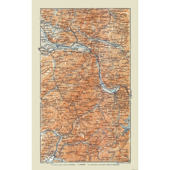 Historic Map - France Aravis Range - Baedeker 1921 - Vintage Wall Art