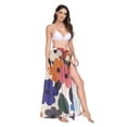 thumbnail image 2 of FORMRS Womens Long Sarong Beach Wrap Semi-Sheer Bikini Skirt Bathing Swimsuit Cover Up, Large Colorful Flowers Pattern, 2 of 7