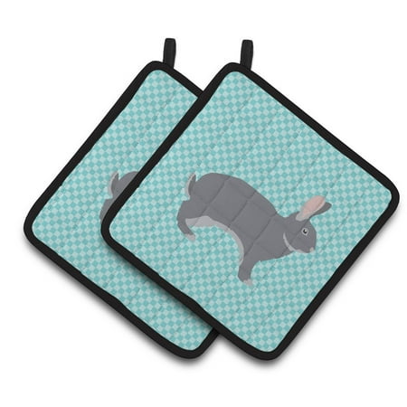 

Caroline s Treasures Giant Chinchilla Rabbit Blue Check Pair of Pot Holders