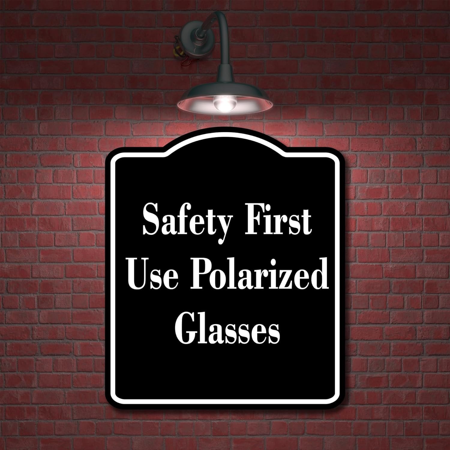 Safety First Use Polarized Glasses BLACK Aluminum Composite Sign 20''x24''