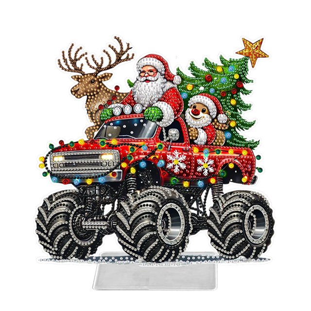 Decoraciones Mesa Diamante 5D Topla Pintura Diamantes Kits Ornamentos Adornos Acrílico Navidad Santa Y Camión para Adultos Principiantes