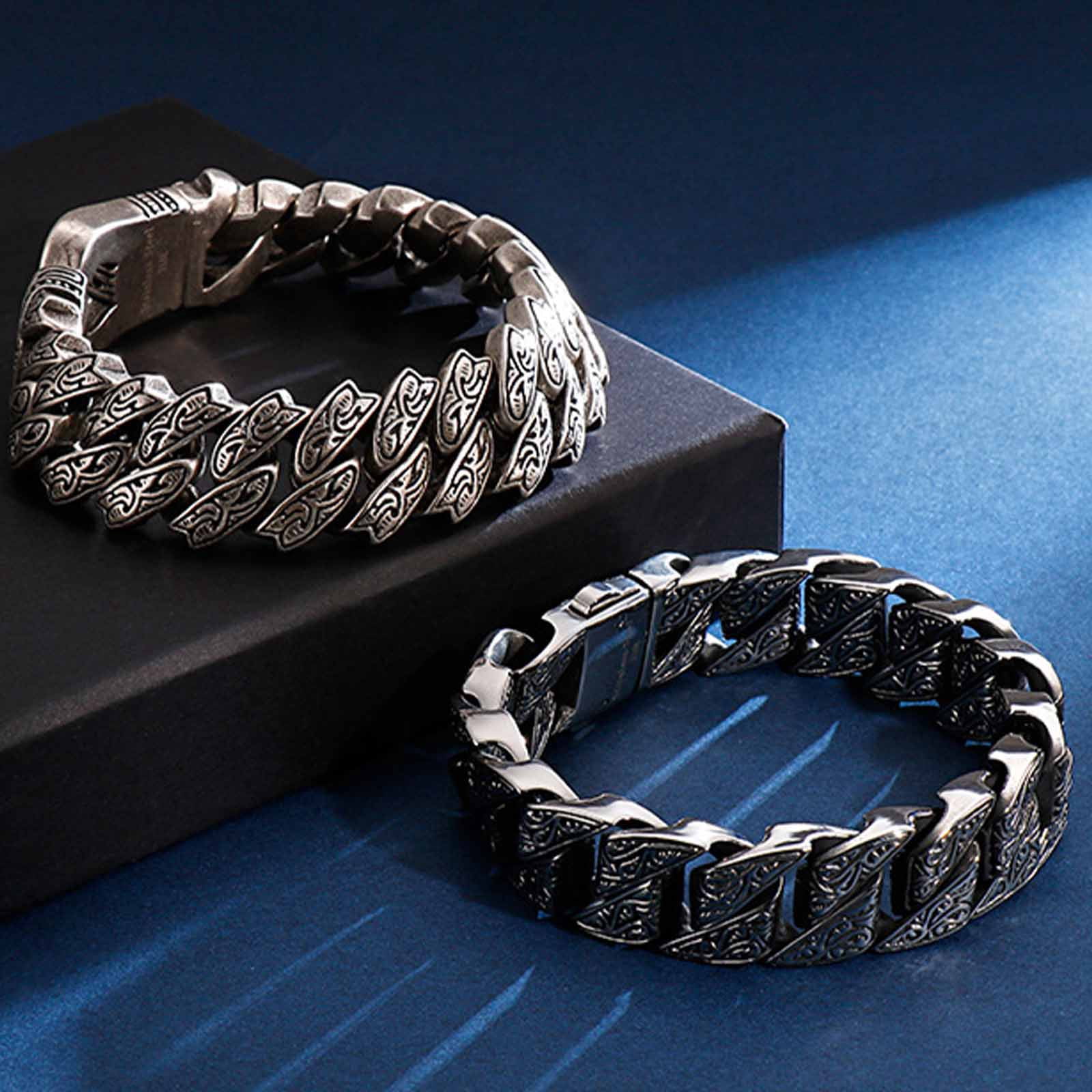 Titanium Steel Adjustable Viking Bracelet for Men & Women, Norse Rune Engraved Chain Jewelry with Gift Box, Hypoallergenic Rustproof Biker Punk Accessory