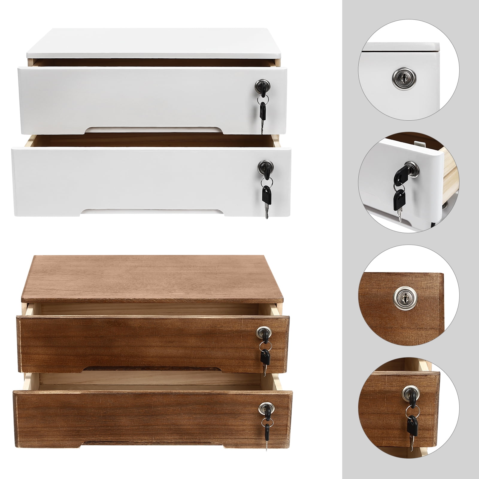 Wildnix Wooden Desktop Storage Box, 2-Drawer Organizer with Lock, Compact Design for Files, Keys, and Small Essentials for Home or Office Use