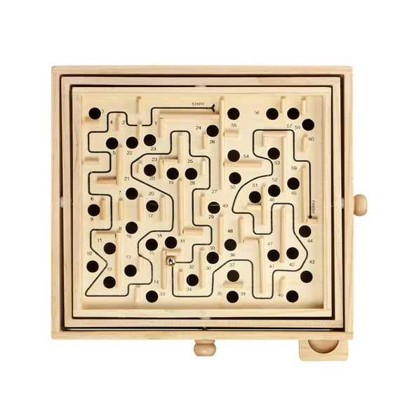 STERLING Games Large Wooden Labyrinth 13.5"" x 13"" Marble Ball Tilt Maze Wood Game with 60 Waypoints for 6 Years and Up