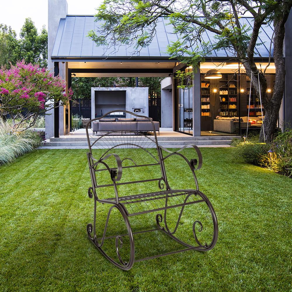 Zimtown Metal Fleur-de-lis Rocking Chair for Garden Patio Yard Black