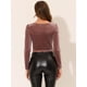 thumbnail image 4 of Blusa elegante Allegra K de terciopelo con cuello cuadrado y manga larga fruncida Rosa empolvado M, 4 of 5