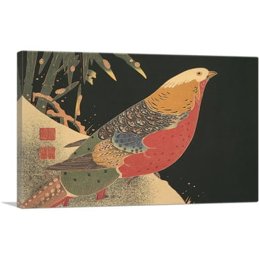 ARTCANVAS Golden Pheasant in the Snow Canvas Art Print by Jakuchu Ito - Size: 26" x 18" (0.75" Deep)