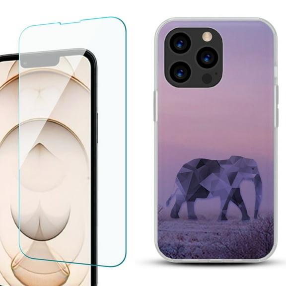 Slim-Fit Anti-Scratch Gel TPU Phone Case for iPhone 13 Pro, with Tempered Glass Screen Protector, by OneToughShield ® - Twilight Elephant
