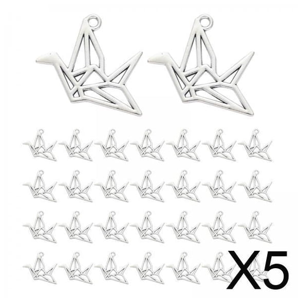 Dijes de grulla de origami Macarena 3D para fabricación de joyas plata 30 Uds