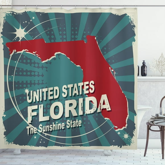 Ambesonne Florida Shower Curtain, Retro Old City Map USA, 69"Wx75"L, Multicolor
