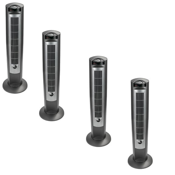 Lasko Wind Curve Nighttime Setting Tower Fan w/ Remote Control, Silver (4 Pack)