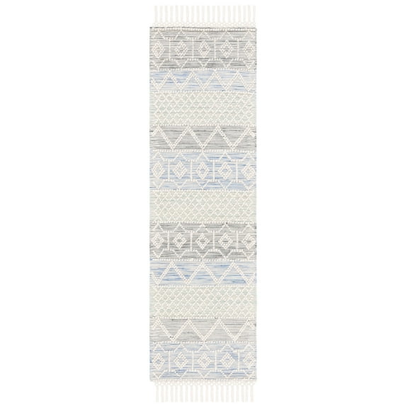 SAFAVIEH Natura Dortha Geometric Runner Rug, Ivory/Light Blue, 2'3" x 8'