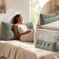 thumbnail image 5 of Tufted Headboard Backrest Cushion with Side Pocket, Long Wedge Reading Pillow for Bed Sofa Dorm, Soft Support Pillow for Reading TV and Bedroom Lounging, 70.87 Inch, Green, 5 of 7