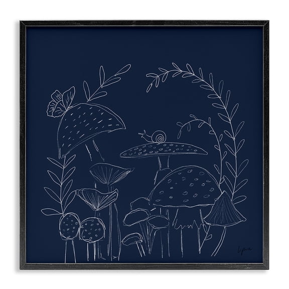 Stupell Industries Eclectic Mushrooms on Blue Black Framed Giclee Art, 12 x 12, by Lucille Price