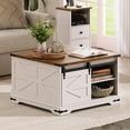 thumbnail image 2 of HOOBRO Farmhouse Coffee Table for Living Room with Single Sliding Barn Door Lift Top and Hidden Space White and Walnut WH80KF01G1, 2 of 12