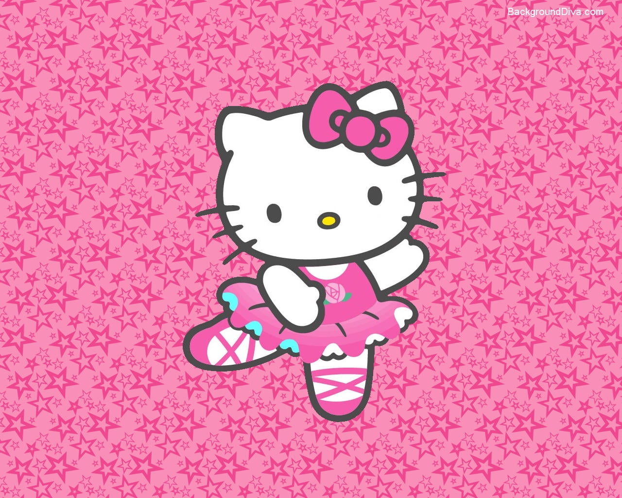 Hello Kitty Ballerina  Dancing on Pink Starry Background 