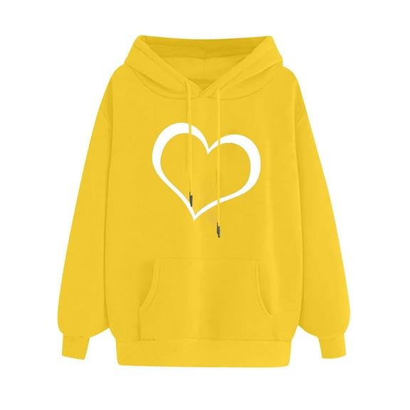 Njoeus Hoodies for Womens Cute Heart Print Sweatshirt Casual Fall Tops Long Sleeve Hooded Pullover with Pocket