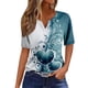 thumbnail image 1 of Camiseta de Mujer Camiseta Estampado Botón Manga Corta Diario Fin de Semana Moda Básica Cuello en V Regular Top Azul/S, 1 of 5