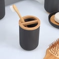 thumbnail image 3 of Black Toothpaste and Toothbrush Holder Padang with Bamboo Top - Chic Bathroom Organizer, 3 of 8