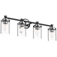 thumbnail image 3 of LIGHTINN Bathroom Dimmable Vanity Light with Cylindrical Clear Striped Glass Shade E26 Socket Base Vintage Fixture 4-Light (Black/Chrome), 3 of 6