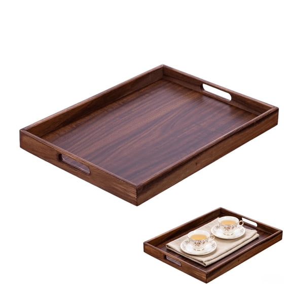 RYLZX Walnut wood Serving Tray with Handles (17 Inches) Decorative Serving Trays Platter for Breakfast in Bed, Lunch, Dinner, Appetizers, Patio, Ottoman, Coffee Table, BBQ, Party Great for Lap Couch