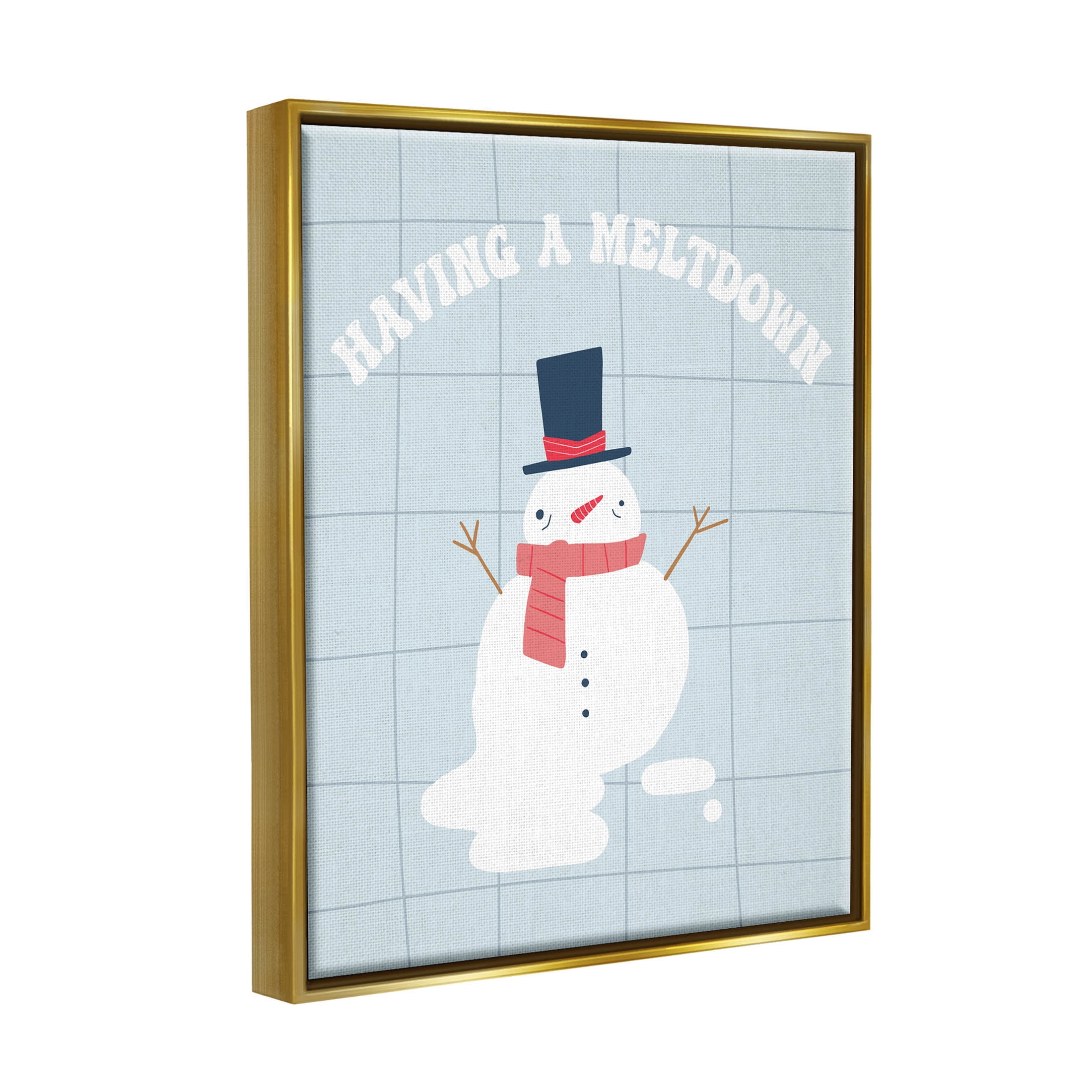Having A Meltdown Funny Snowman Holiday Graphic Art Metallic Gold Framed Art Print Wall Art
