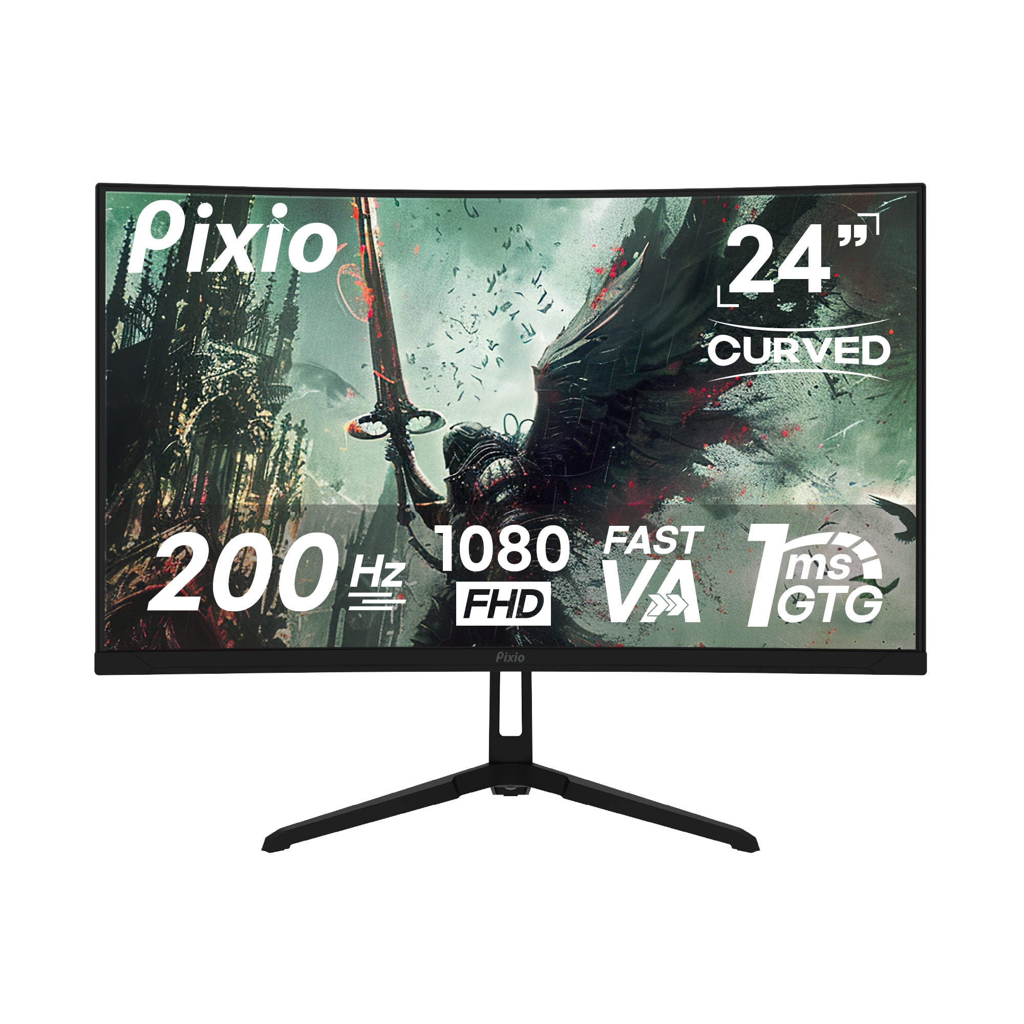 Pixio PXC248 Wave 24 inch 200Hz Refresh Rate FHD 1080p Resolution 1500R Curve Fast VA Panel 1ms GTG Response Time Adaptive Sync HDR Curved Gaming Monitor