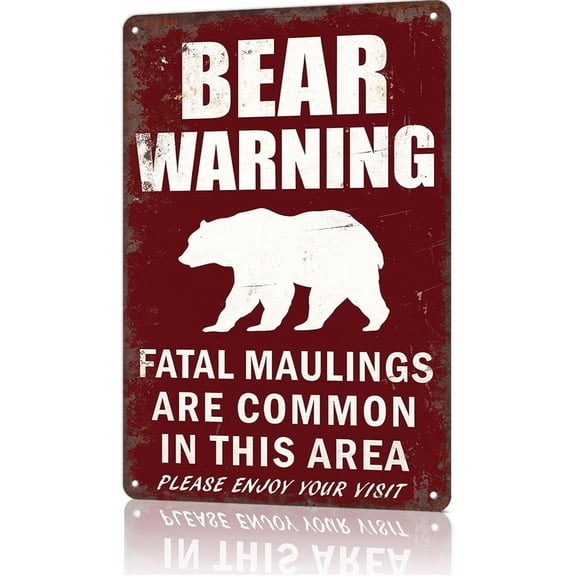 Funny Vintage Metal Bear Warning Sign, Wall Art Poster for Office Dorm Man Cave Garage Decor, 8 x 12 Inch