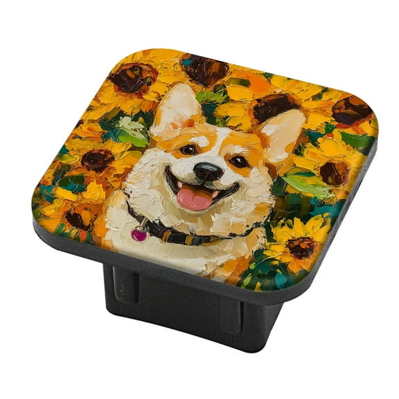 Hitch Cover Fits For 2-Inch Hitch,Collared Corgi In A Sea Of Sunflowersrubber Trailer Hitch Cover Tube Plug Insert,Car Exterior Accessories, Receiver Tube Hitch Plug