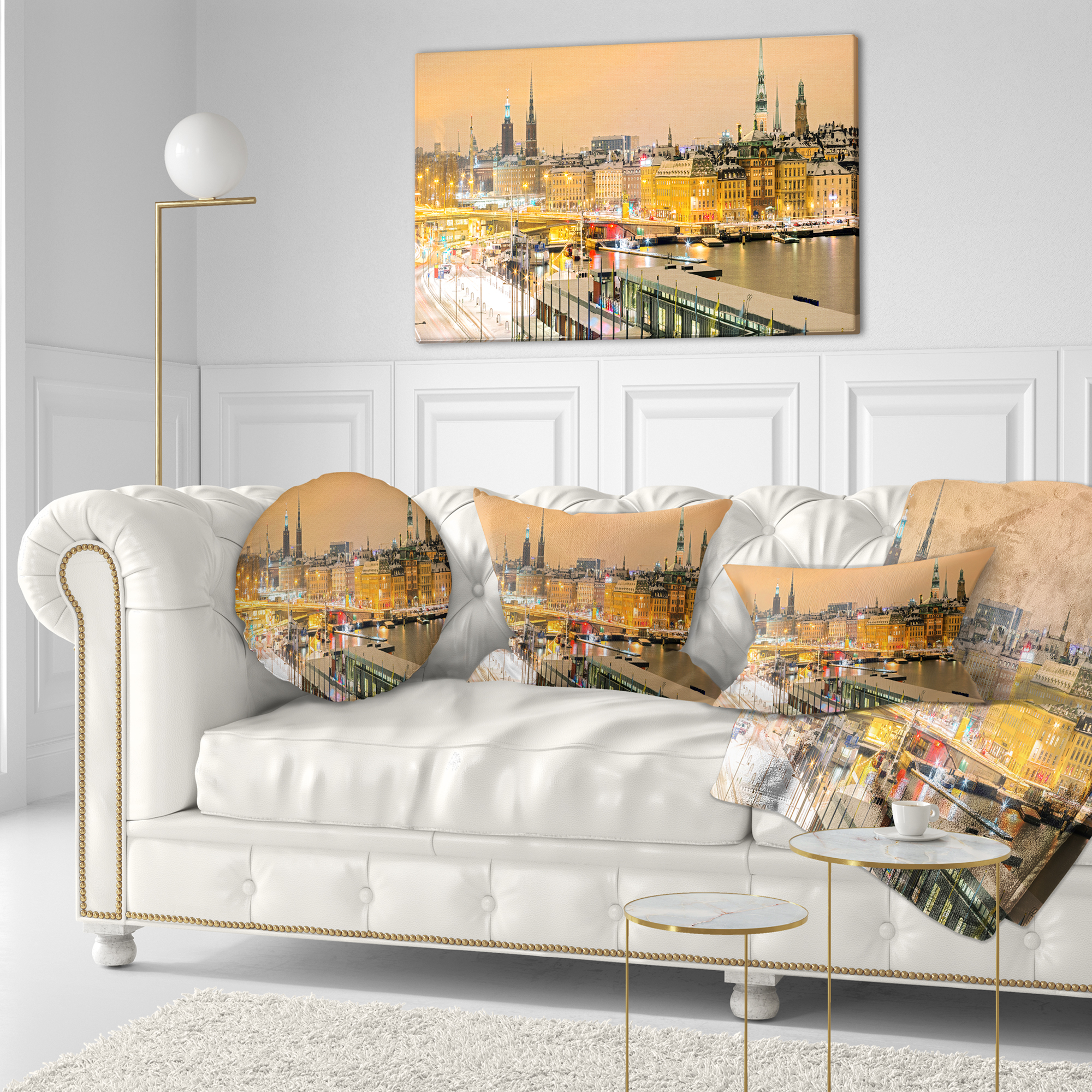 Designart Stockholm Cityscape Panorama - Cityscape Photo Throw Pillow - 12x20